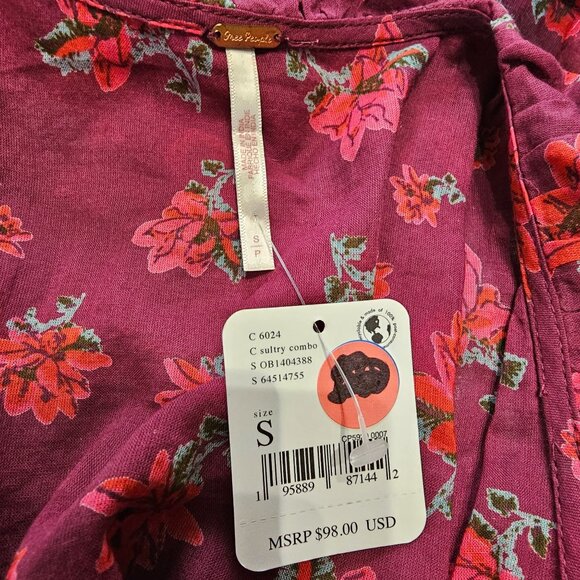 Floral Wrap Ruffle Blouse V-Neck Long Sleeve Sheer Tie Waist Women's Top Size S - Picture 14 of 14